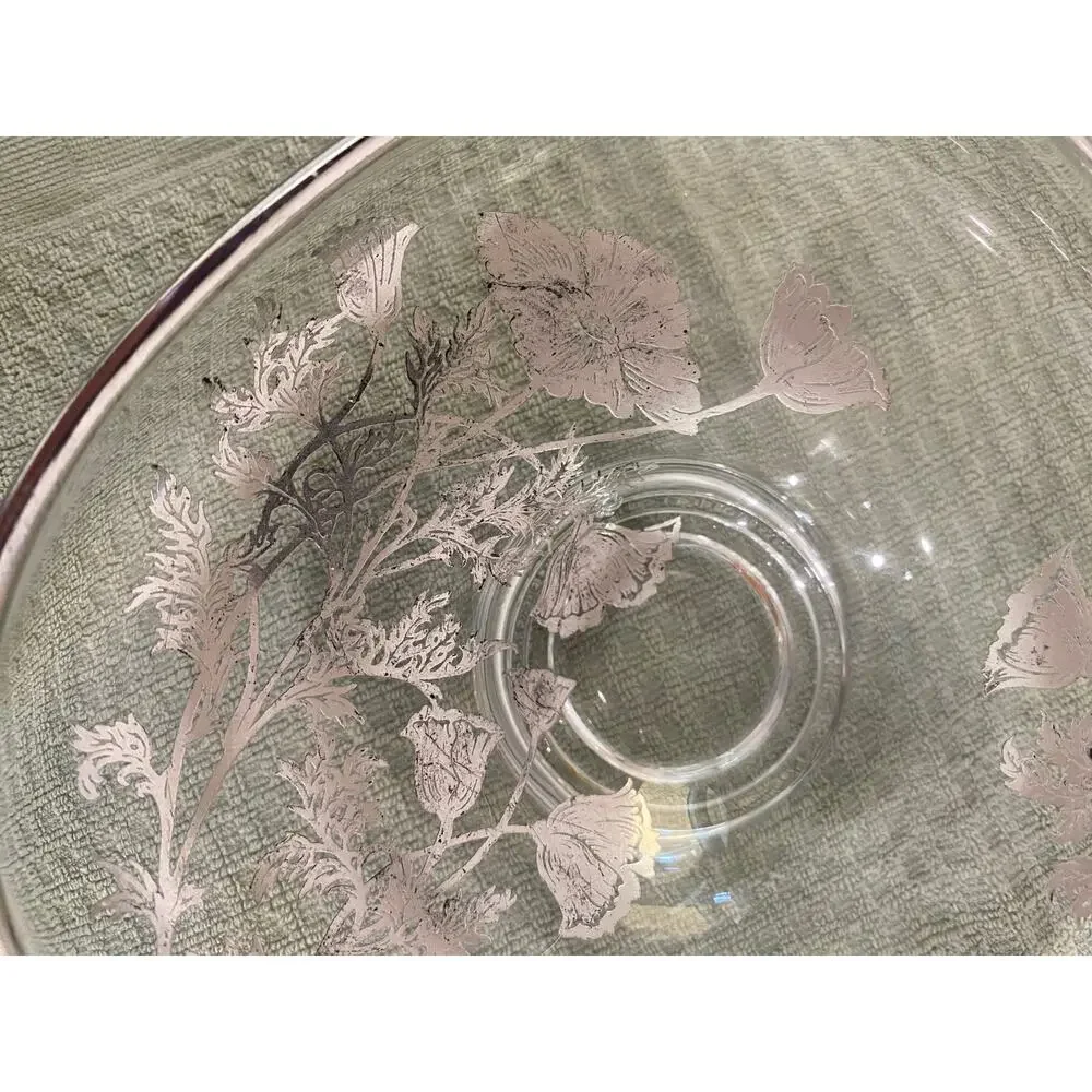 Footed Candy Dish - Vintage, Embossed and edged with silver